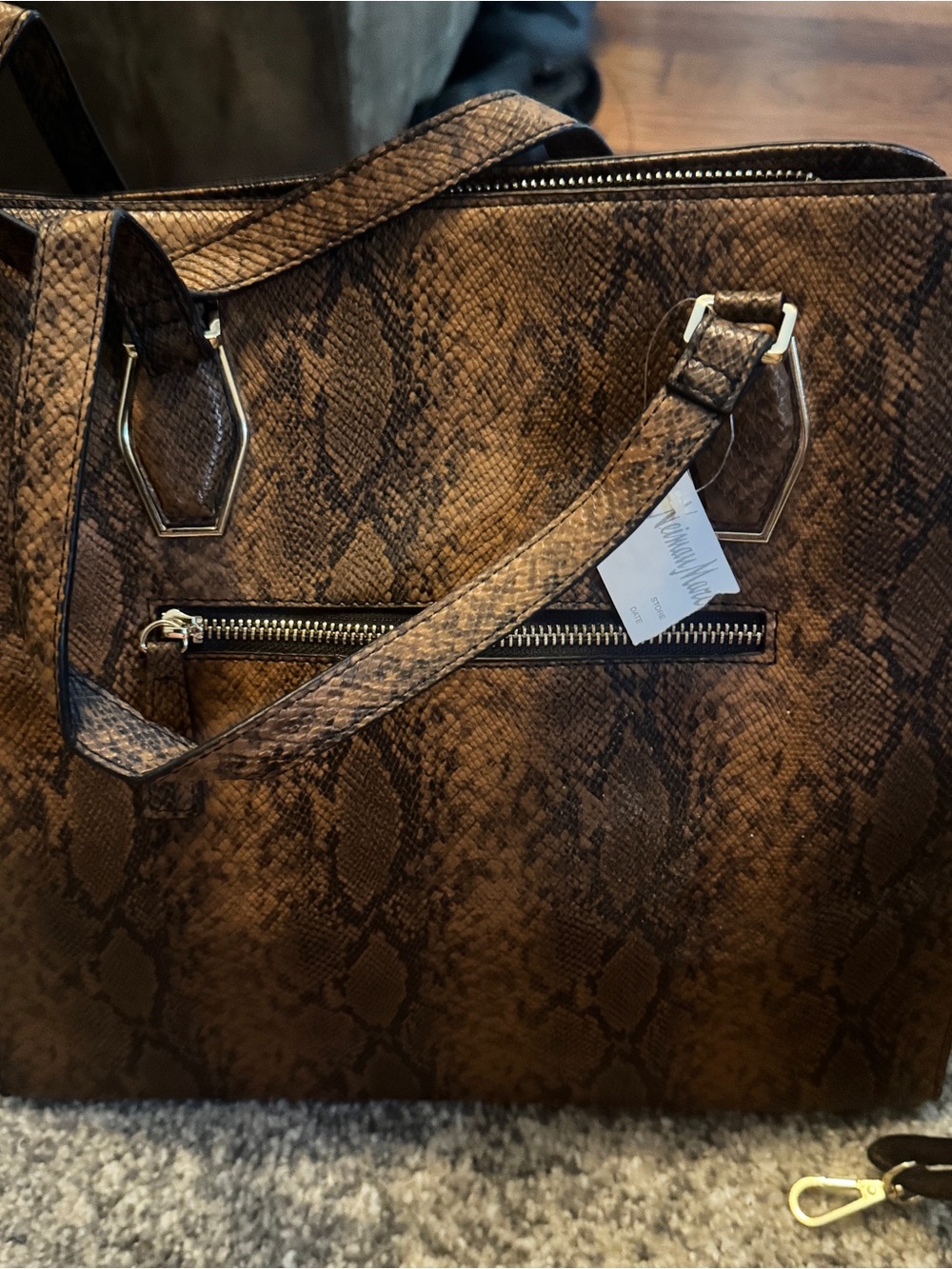 Neiman Marcus Brown Python Tote Bag - incl crossbody strap. NWT